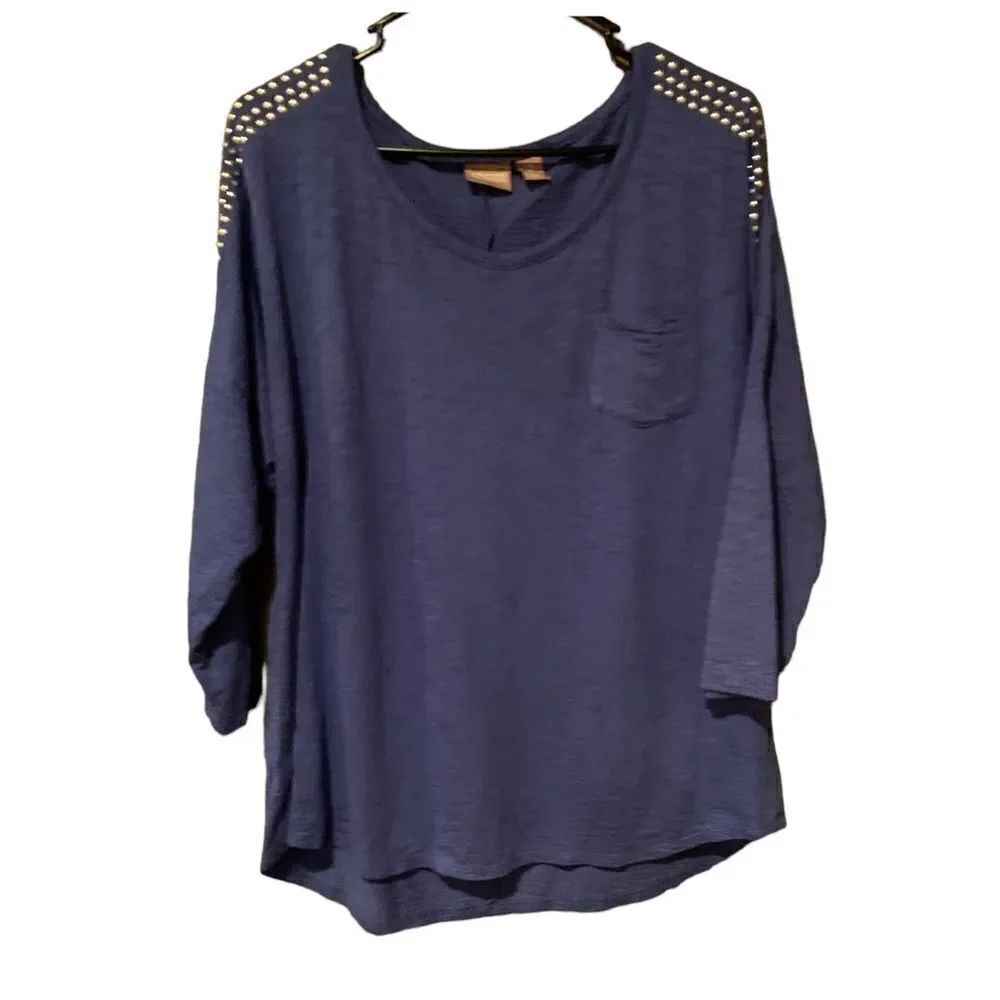 Chico’s Studded Shoulder Corinth Blue 3/4 Length Sleeves Large